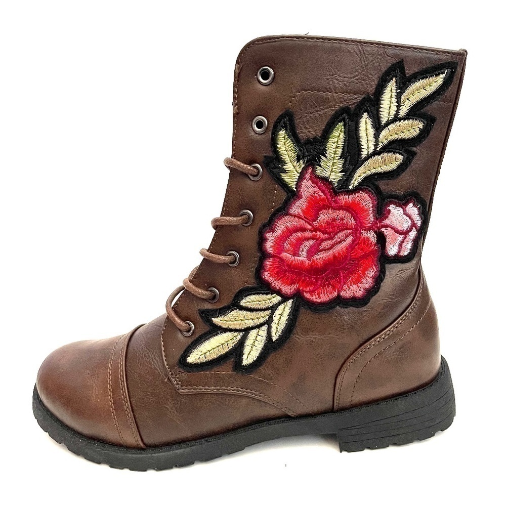 NEW Karyn’s Brown Embroidered Lace Up Combat Boots US 7